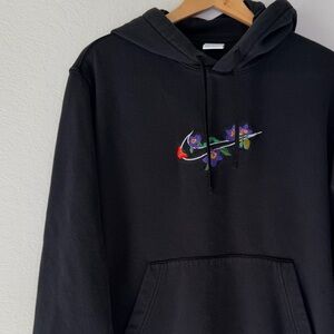 Nike Black Hoodie with Embroidered Floral Swoosh